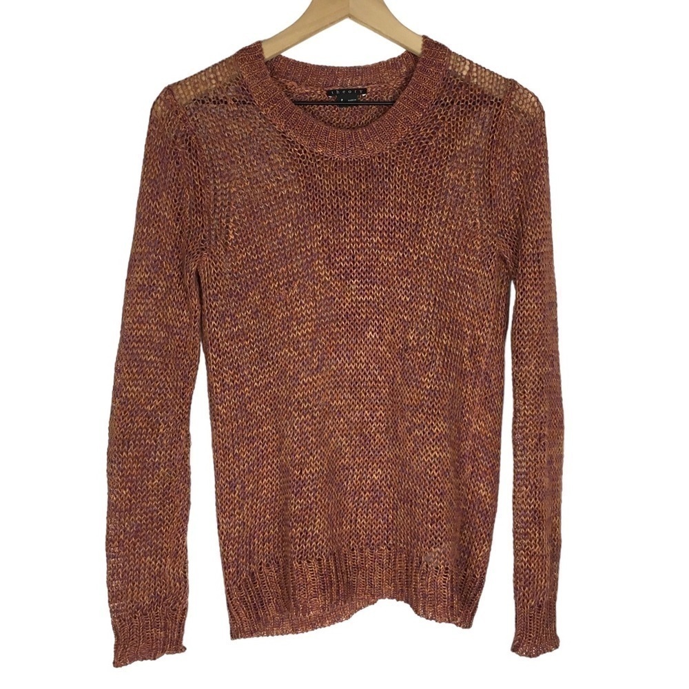 THEORY 100% Linen Sweater Adoncia Astra Loose Split Back Multicolor Size P/TP XS